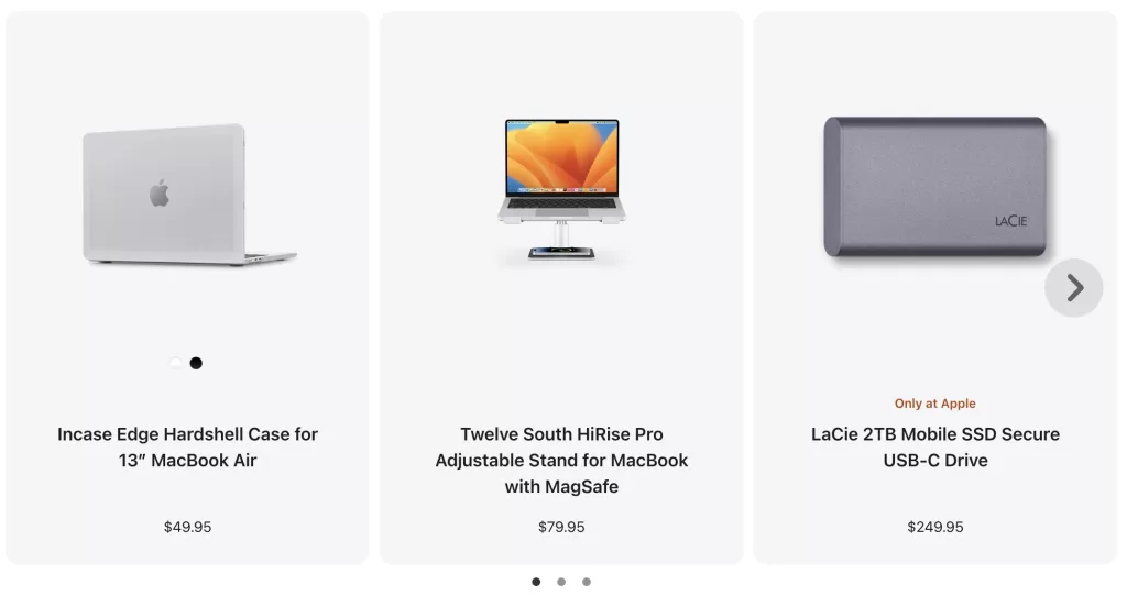 ejemplo de tarjeta de producto de Apple.